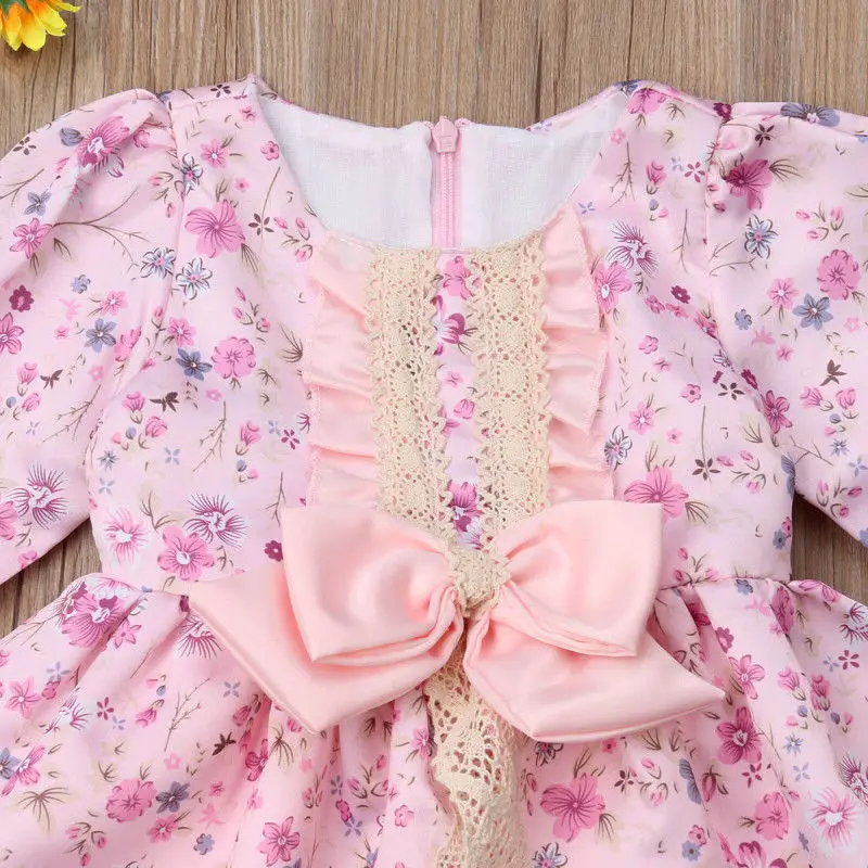 Emmababy 2019 Hot Sale Christmas Toddler Baby Kids Girl Retro Lace Flower Party Swing Dress Dresses | Детская одежда и обувь