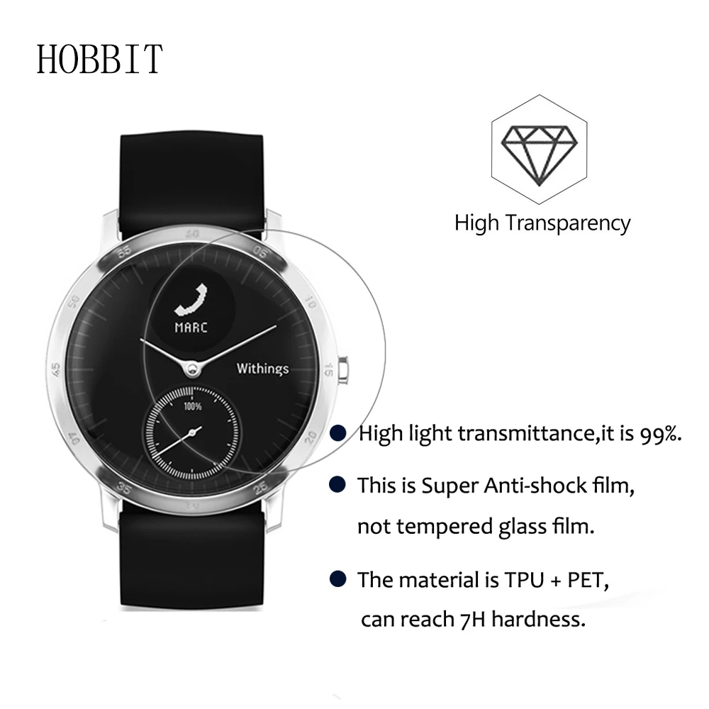3 упаковки для Nokia Withings Activite Steel HR 36 мм 40 Противоударная Защитная пленка экрана 7H Nano