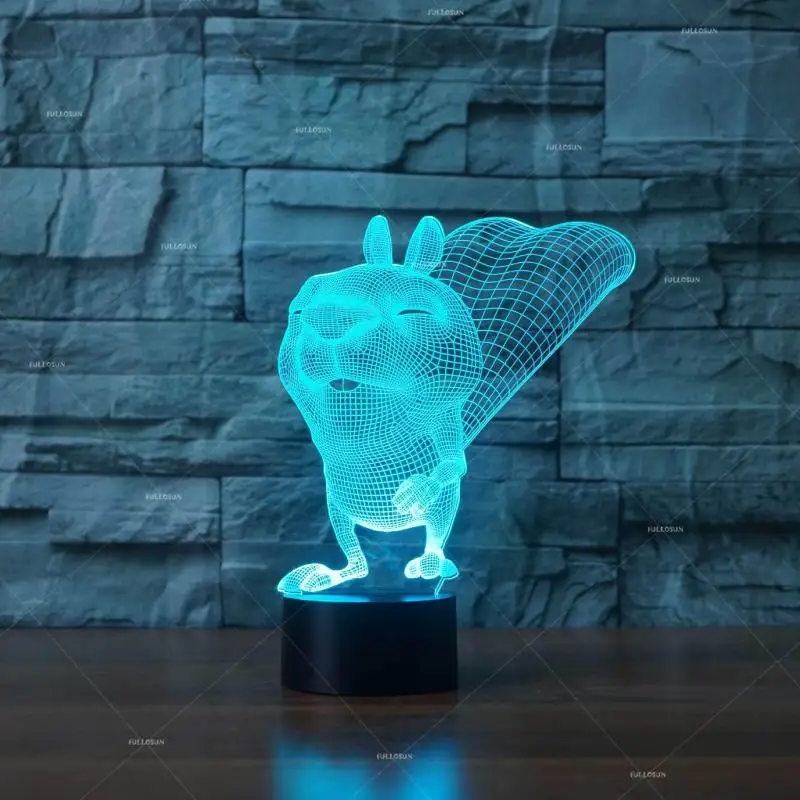 Светодиодная 3d лампа в виде белки креативный яркий светильник для дома и детской