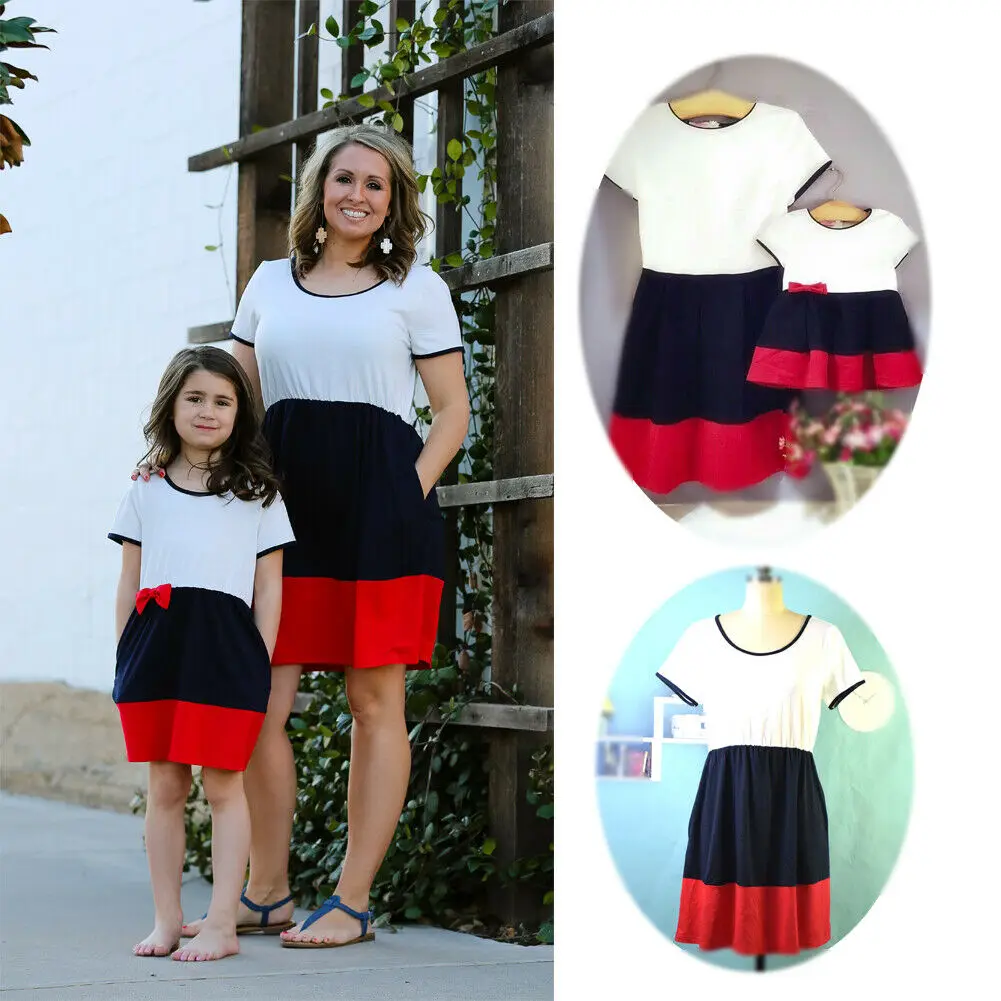 Новые летние одинаковые комплекты с короткими рукавами для мамы и дочки платье