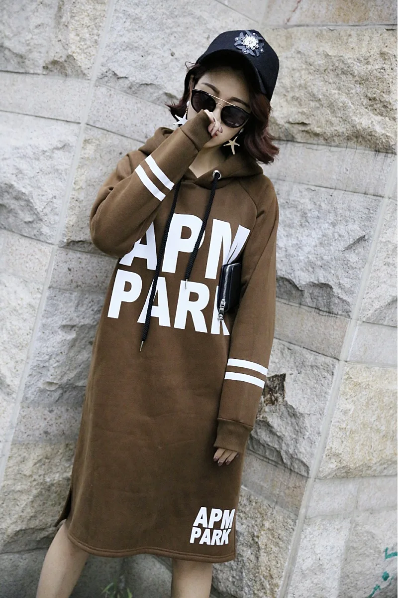 Vefadisa Letter Printing Hooded Sweatshirt Women Stripe Long Sleeve Girls Knee Length Pullover ZLD410 | Женская одежда