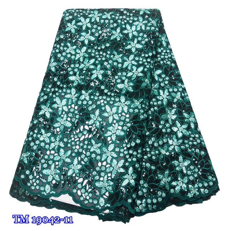 Tela de encaje de tul de organza con lentejuelas nigerianas francesas de moda 2019 tela de encaje Africana bordada de alta calidad para boda-1
