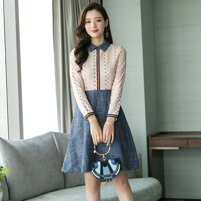 Элегантный дизайн лоскутное кружевное платье для женщин 2019 весна новые женские