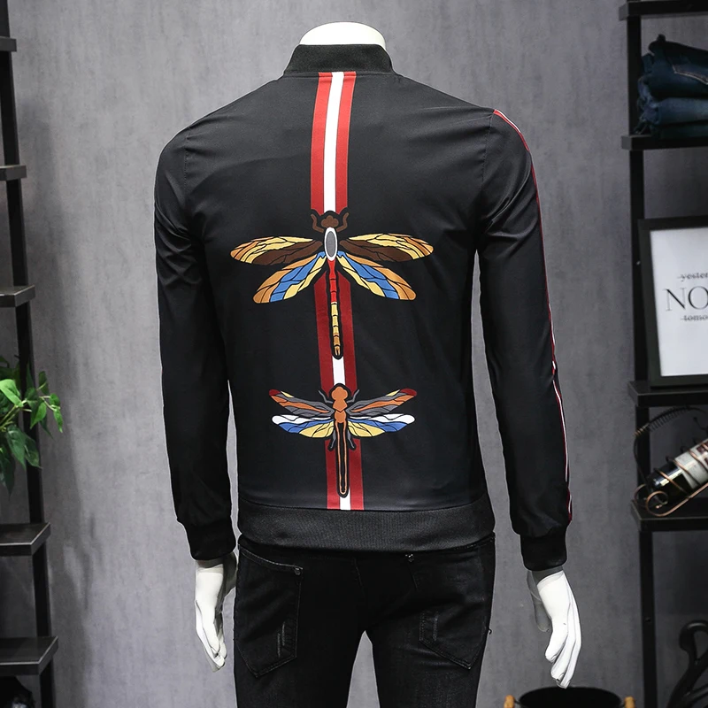 Мужская куртка с принтом стрекозы приталенная Jaqueta Masculina Inverno в полоску рукавом