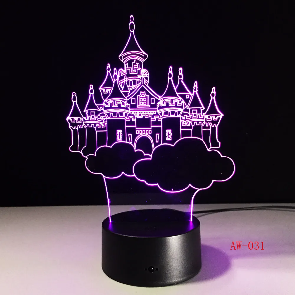 3D Светодиодная настольная лампа в форме замка ночники светодиодное иллюзионное