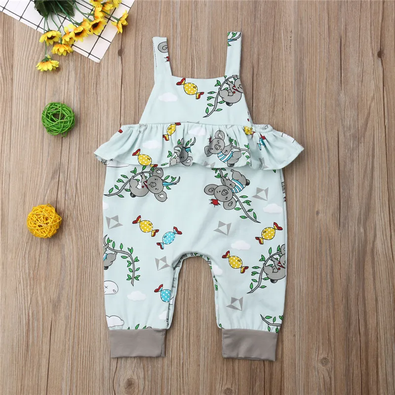 Lovely Infant Newborn Kids Baby Girls Sloth Print Romper Summer Clothes Sleeveless Ruffle Vest Cotton Jumpsuits 0-24M |