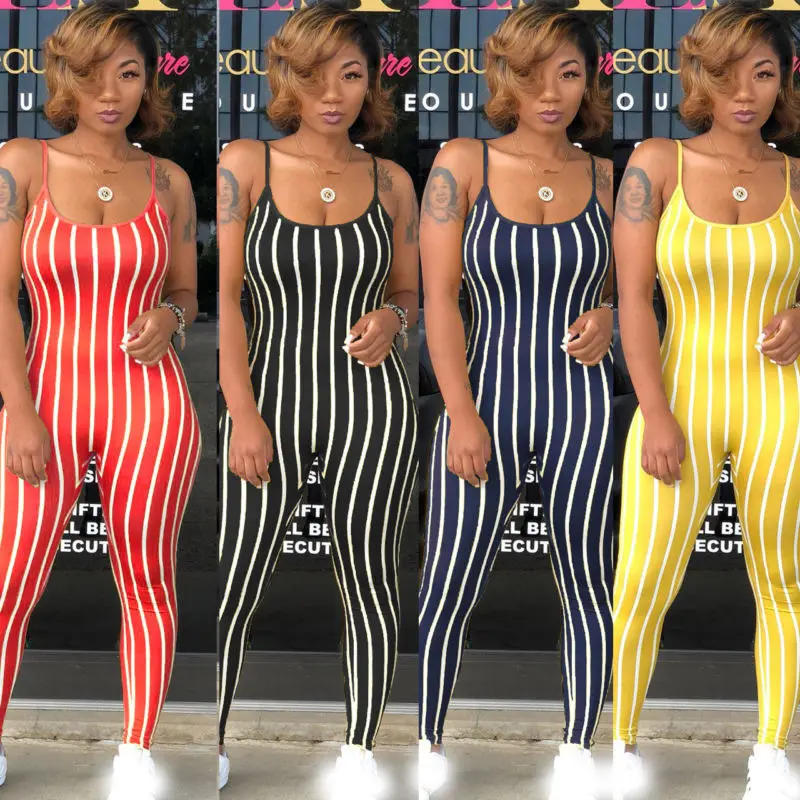 Women Sexy Clubwear Strap Bodycon Fashion Party Striped Jumpsuits Playsuit | Женская одежда