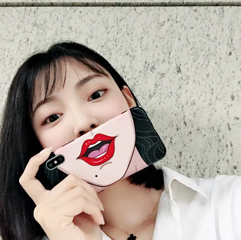 STROLLIFE Interesting Selfie Phone Case For iPhone8 7 6s Plus XS Max Sexy Red Lip Cover iPhone XR X Soft IMD Back Shell |