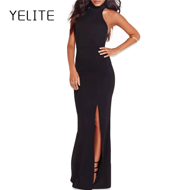 Сексуальное платье русалки с лямкой на шее Летнее Длинное Платье макси разрезом