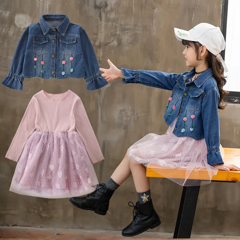 Girl Autumn Suit 2018 New Pattern Korean Long Sleeve Children Western Style Dress Cowboy Loose Coat |