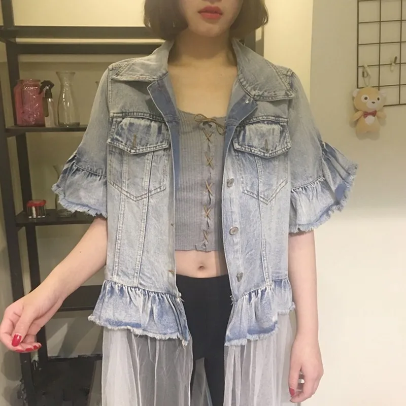CHICEVER летние винтажные Лоскутные сетчатые женские джинсовые куртки с отворотом