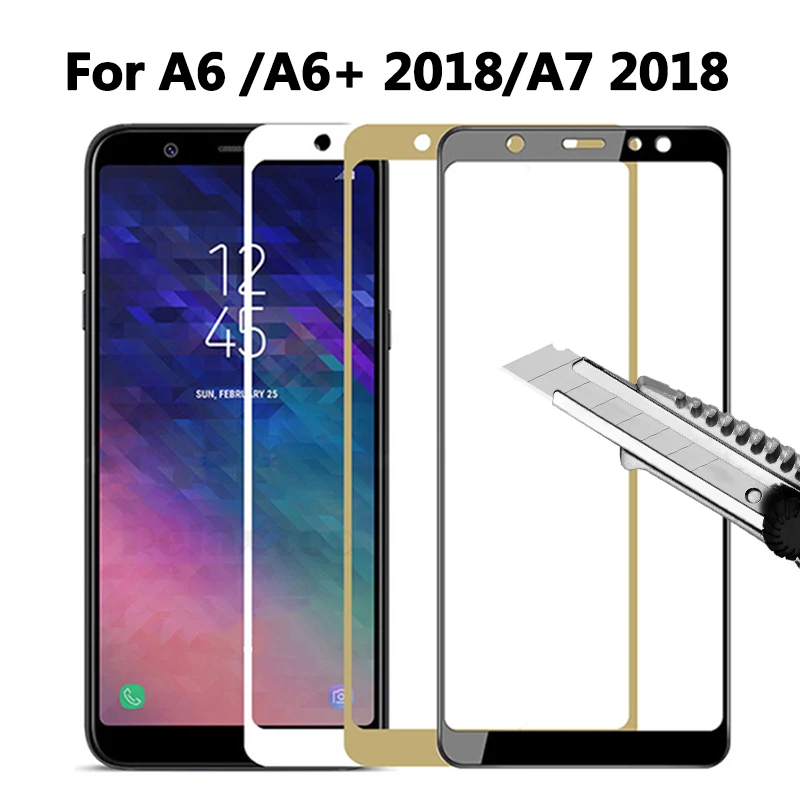 Закаленное стекло с полным покрытием для Samsung Galaxy A7 A6 Plus 2018 защитная пленка экрана