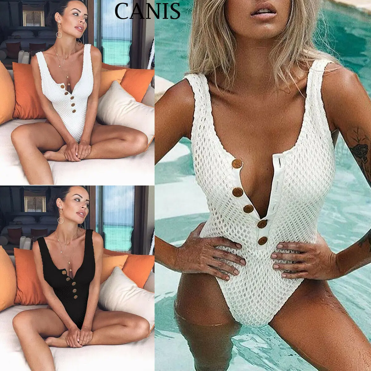 Женский Монокини на пуговицах купальник цельный купальный костюм с пуш ап