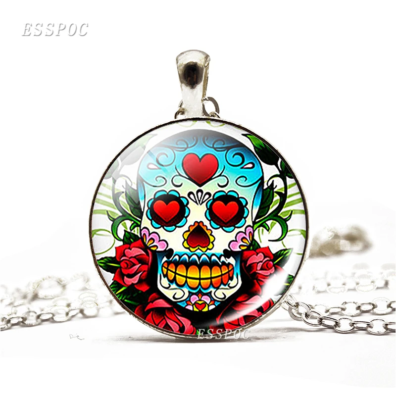 _ Мексиканское народное искусство стеклянный кабошон с черепом из сахара