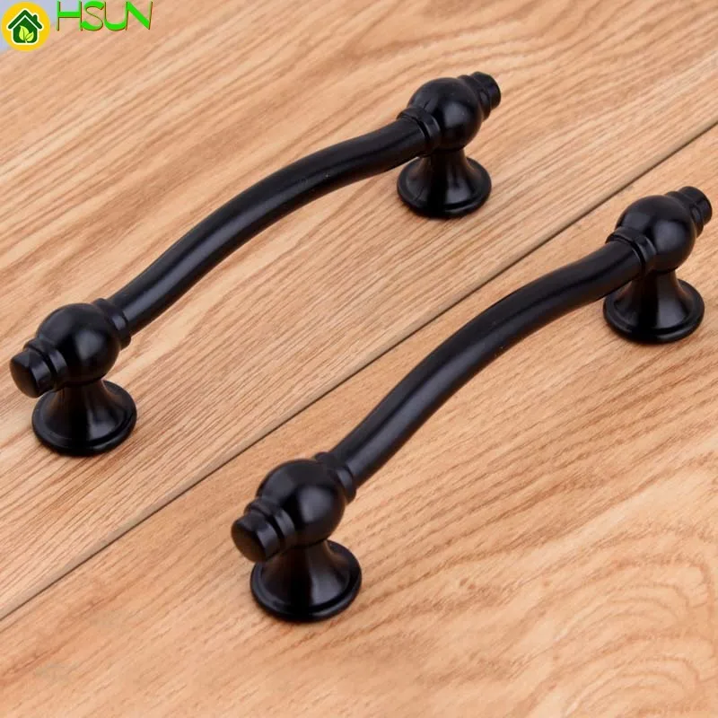 

192mm American Black Solid Kitchen Cabinet Wardrobe Door Handles 128mm 96mm Moden Simple Black Drawer Dresser Knobs Pulls 5"