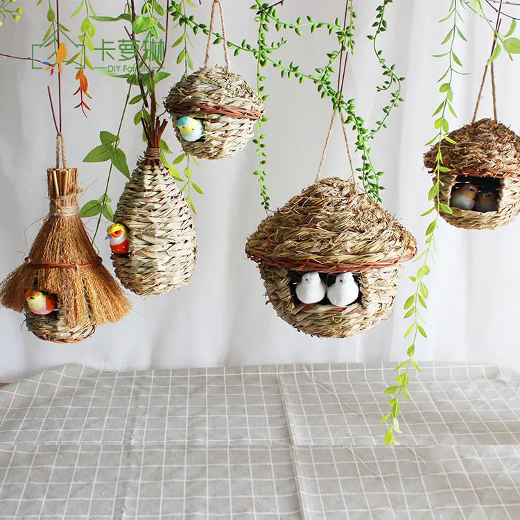 2019 straw Birds Nest Natural Grass Egg Cage Outdoor Decorative Hanging Parrot House home decoration | Дом и сад