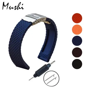 Ремешок силиконовый для наручных часов MS, резиновый Браслет С развернутой пряжкой для дайвера, 18 мм 20 мм 22 мм 24 мм