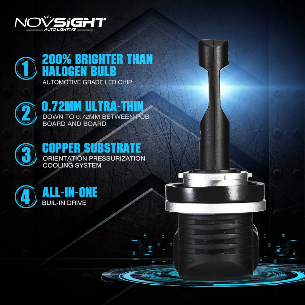 NOVSIGHT Автомобильные светодиодные фары H11 Led H4 H7 H8 9005/HB3 9006/HB4 50 Вт/пара 10000lm