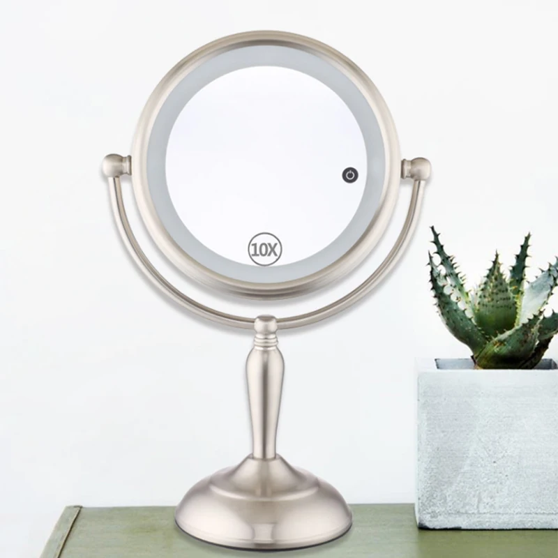 8 Inch 3 color LED Lighted Double  10X magnifying Vanity Mirror Brightness Adjustable Touch Screen Make Mirror