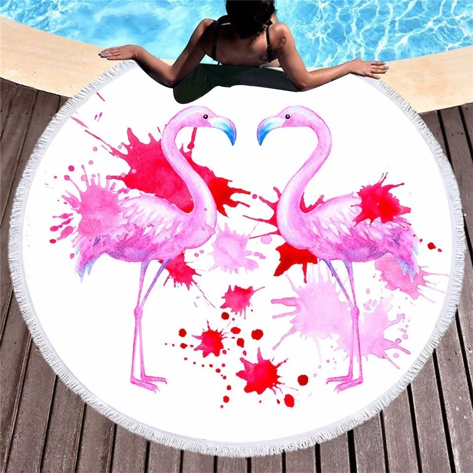 GRIDILANGO Red Flamingo Round Beach Towel For Adult Quickly Absorbtable Swimming Travel Outdoor Home Blanket Yoga Mat Bath | Дом и сад
