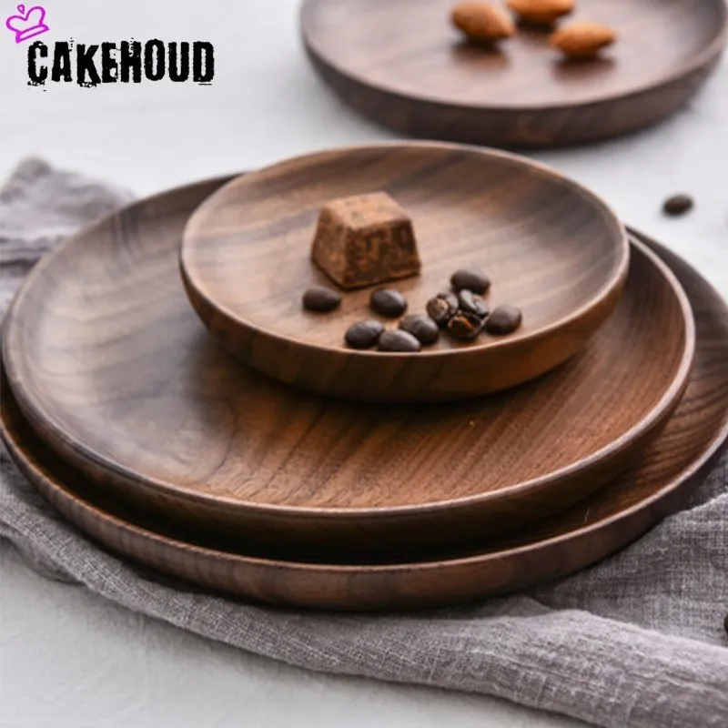 CAKEHOUD, круглая тарелка из Натурального ореха, твердая древесина, японская тарелка для сушеных фруктов, посуда для еды, посуда, поднос для воды, напитков
