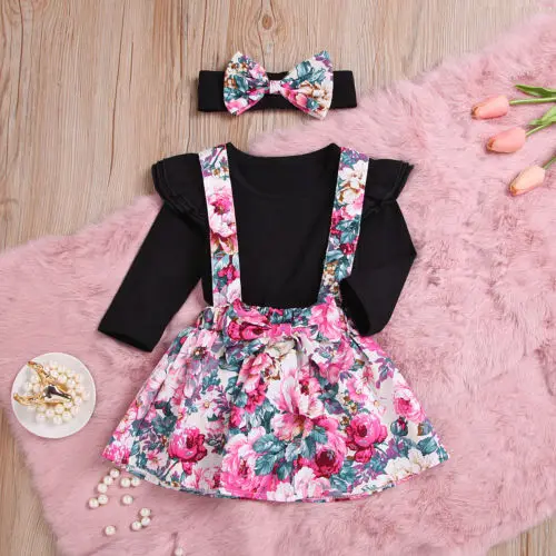 Fashion Newborn Infant Baby Girls Autumn Romper Long Sleeve Cotton Playsuit Tops+Flower Skirt Set Dress Clothes | Мать и ребенок