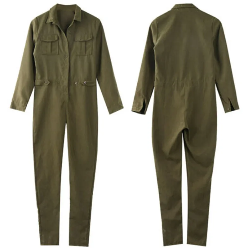 Женский комбинезон с длинными рукавами наряды пуговицами в армейском стиле