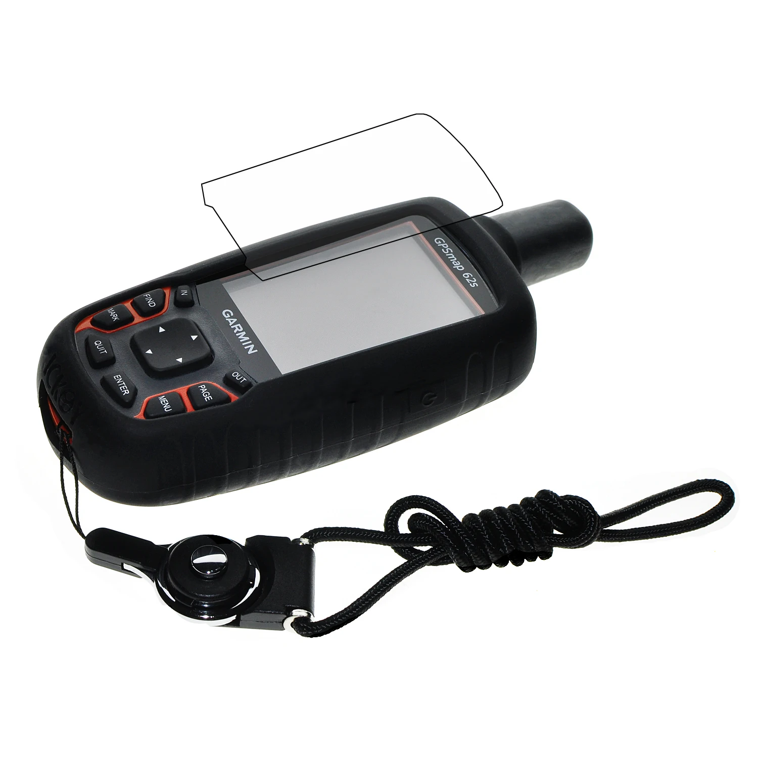 Защитный чехол + черный съемный ремешок с кольцом на шею для Garmin GPS MAP 62 63 64 62s 62sc 62st