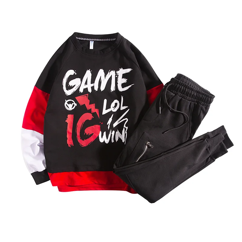 Мужской спортивный костюм с принтом толстовка длинным рукавом и круглым вырезом