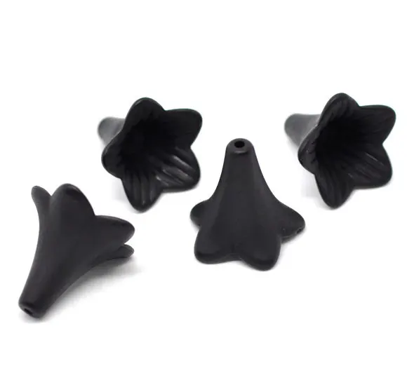 

DoreenBeads 50Pcs Black Lily Flower Frosted Acrylic Beads 22x21mm(B14820) yiwu