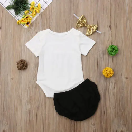 

Infant Baby Girls Romper Tops Short Sleeve Bodysuit Tutu Pants Bow Shorts Outfits Clothes 3Pcs Sets