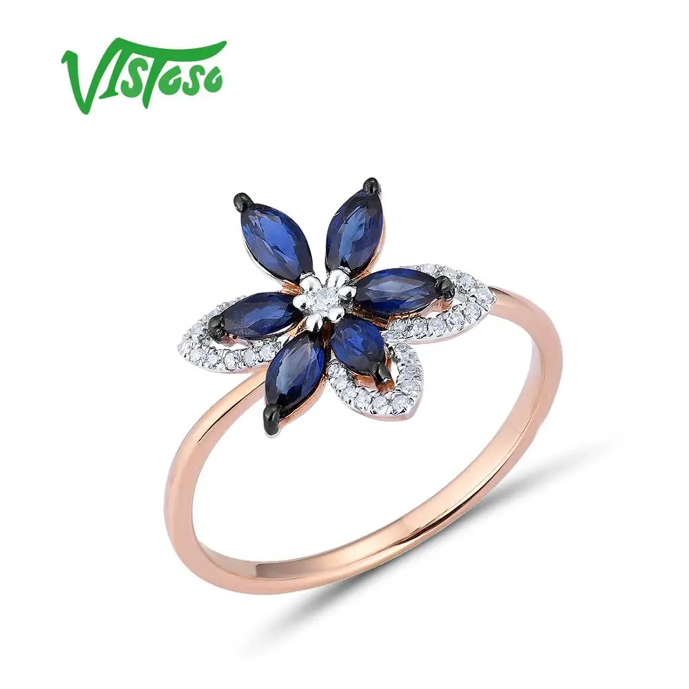 Кольцо VISTOSO Pure 14 K 585 розовое золото для женщин кольцо Сияющие алмазы синий сапфир