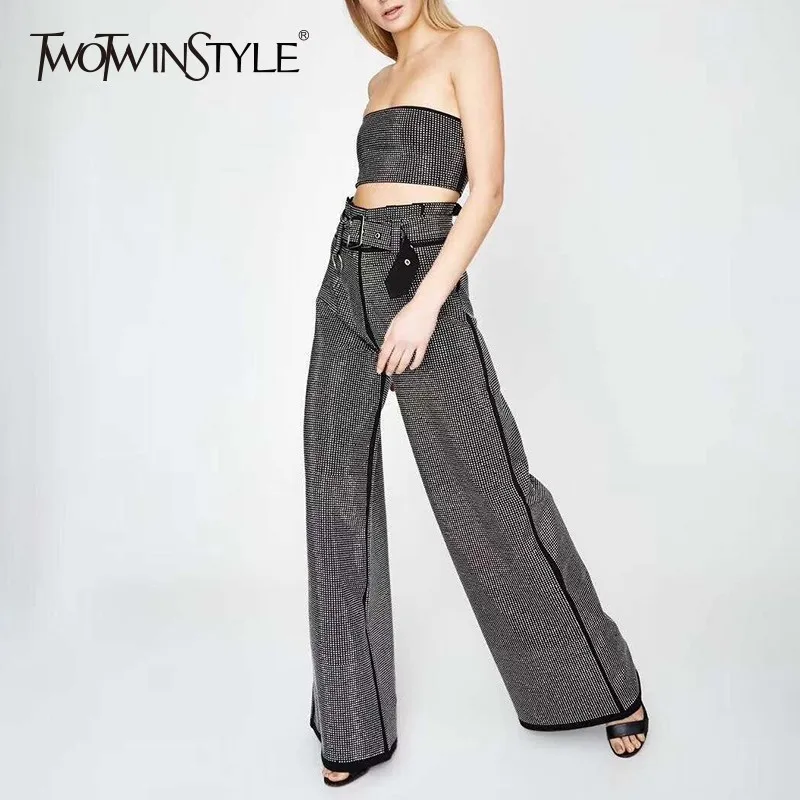 TWOTWINSTYLE тяжелые бриллианты Лоскутные комплекты из двух предметов женский без