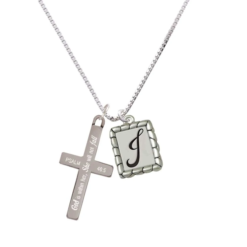 Pebble Border Initial - J She will not Fall Cross Necklace | Украшения и аксессуары