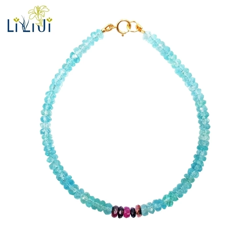 Lii Ji Apatite турмалиновый браслет 925 пробы с серебряным золотым покрытием Natrual Gemstone 3 4