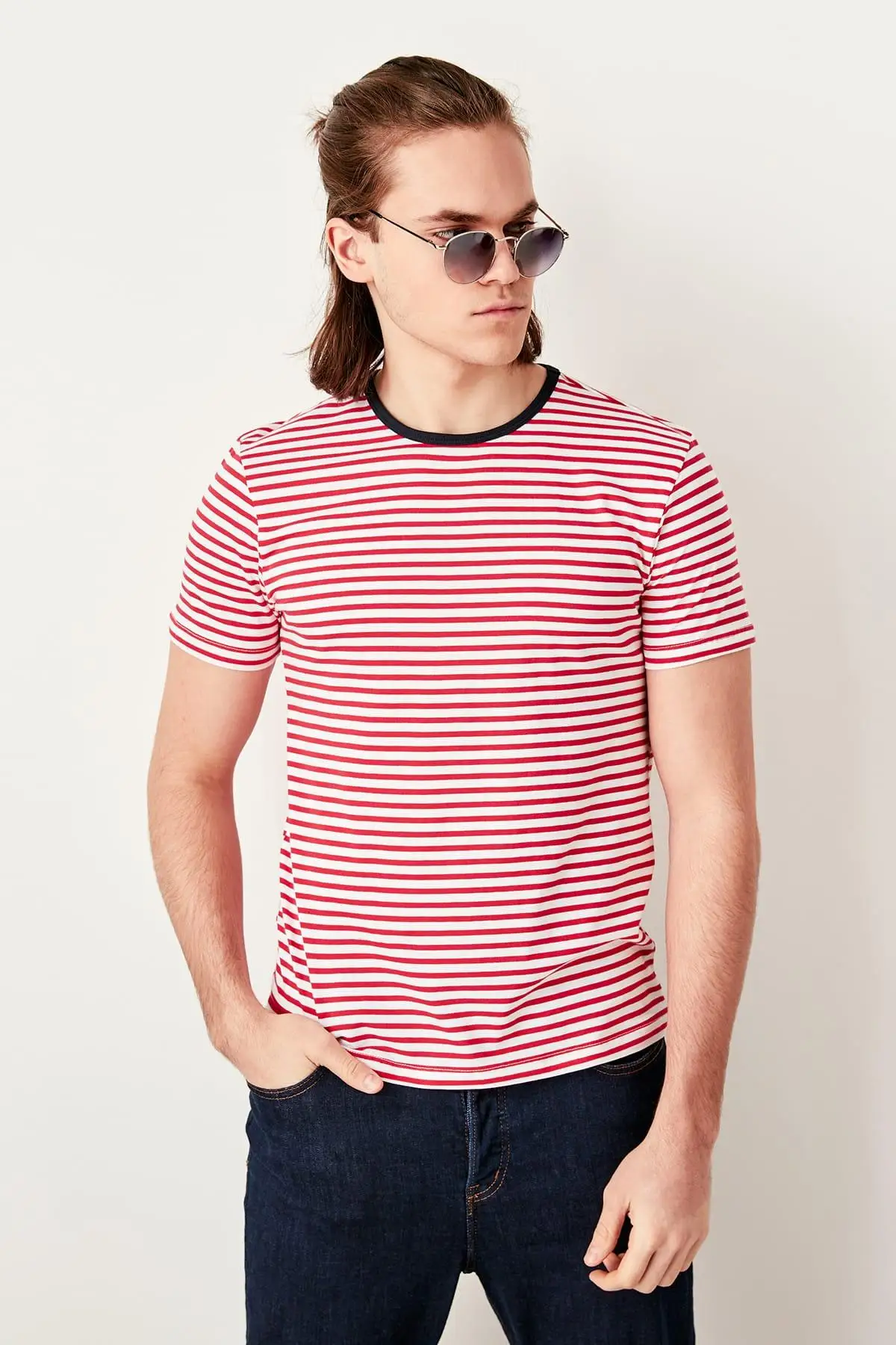 Trendyol Красная мужская полосатая футболка TMNSS19SQ0032 | Женская одежда