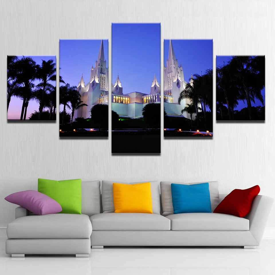 5 панелей Сан-Диего храм картину из плотной ткани с принтом Ночная плакат