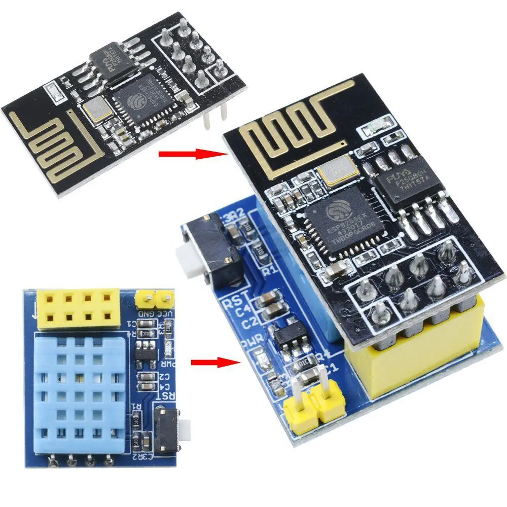ESP8266 ESP 01S Серийный беспроводной приемопередатчик + DHT11 датчик температуры и