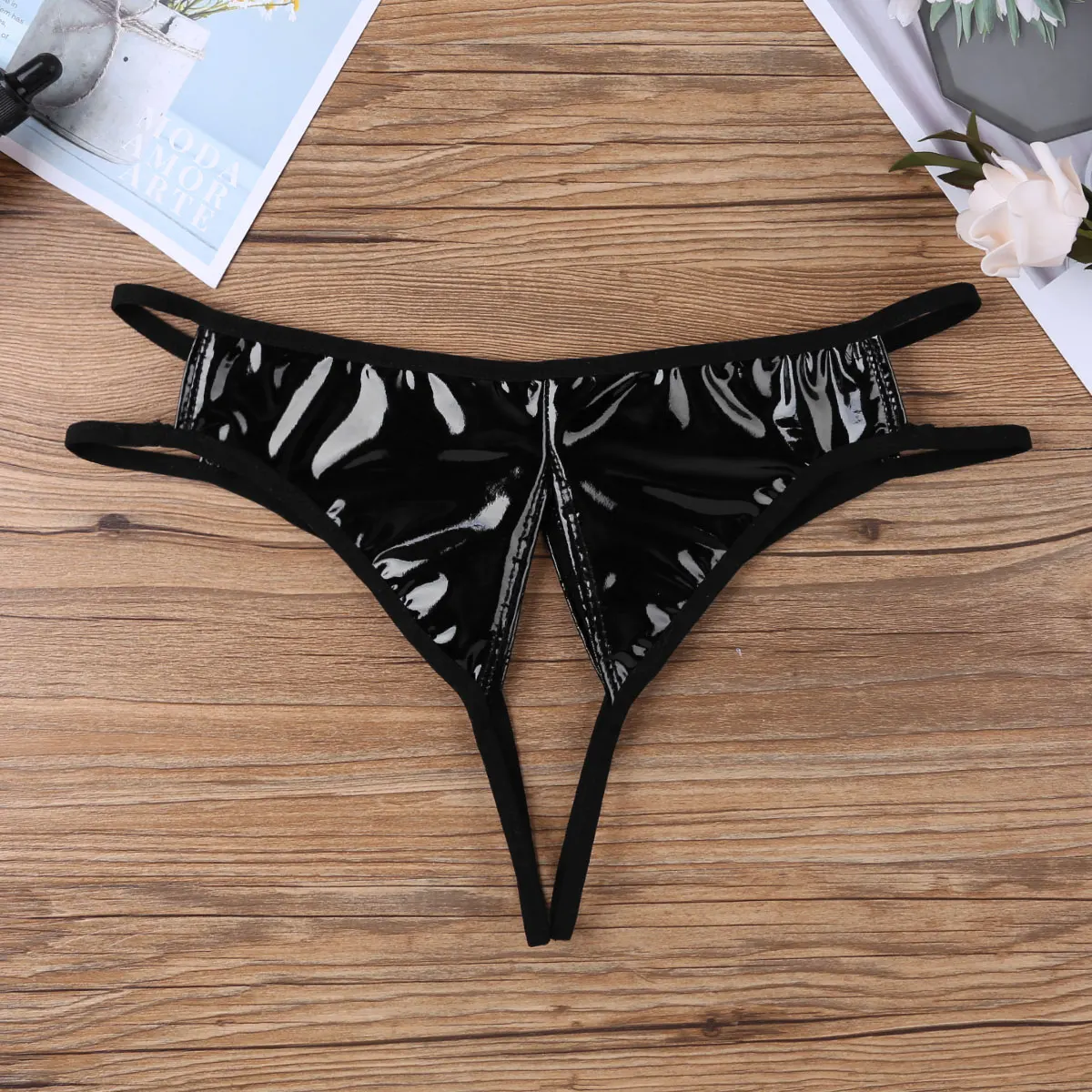 Женское нижнее белье TiaoBug с открытой промежностью трусики из искусственной кожи