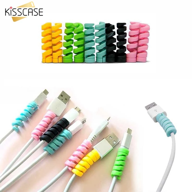 KISSCASE Spiral Cable winder protector For iPhone Smartphone Data Line Silicone Protective USB Charging earphone Case Cover | Электроника