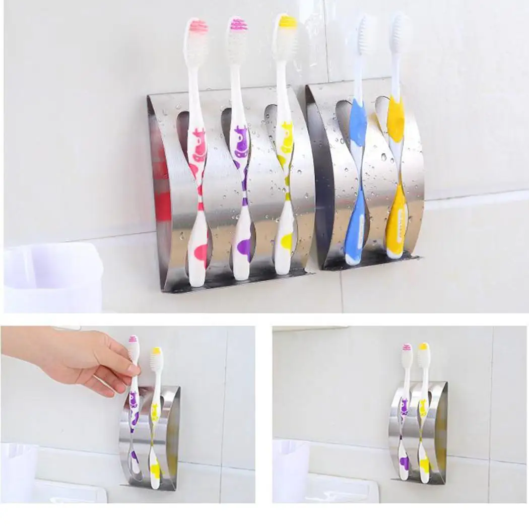 Wall Mount Toothbrush Holder 3/2 Hook Self Adhesive 150g(2 holes) 210g(3 Bathroom Accessories Silver | Дом и сад
