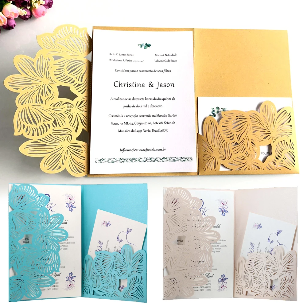 

3 вида цветов 10 шт. лазерная резка свадебные пригласительные открытки на заказ визитки для вечеринок 18*12,5 см 2019
