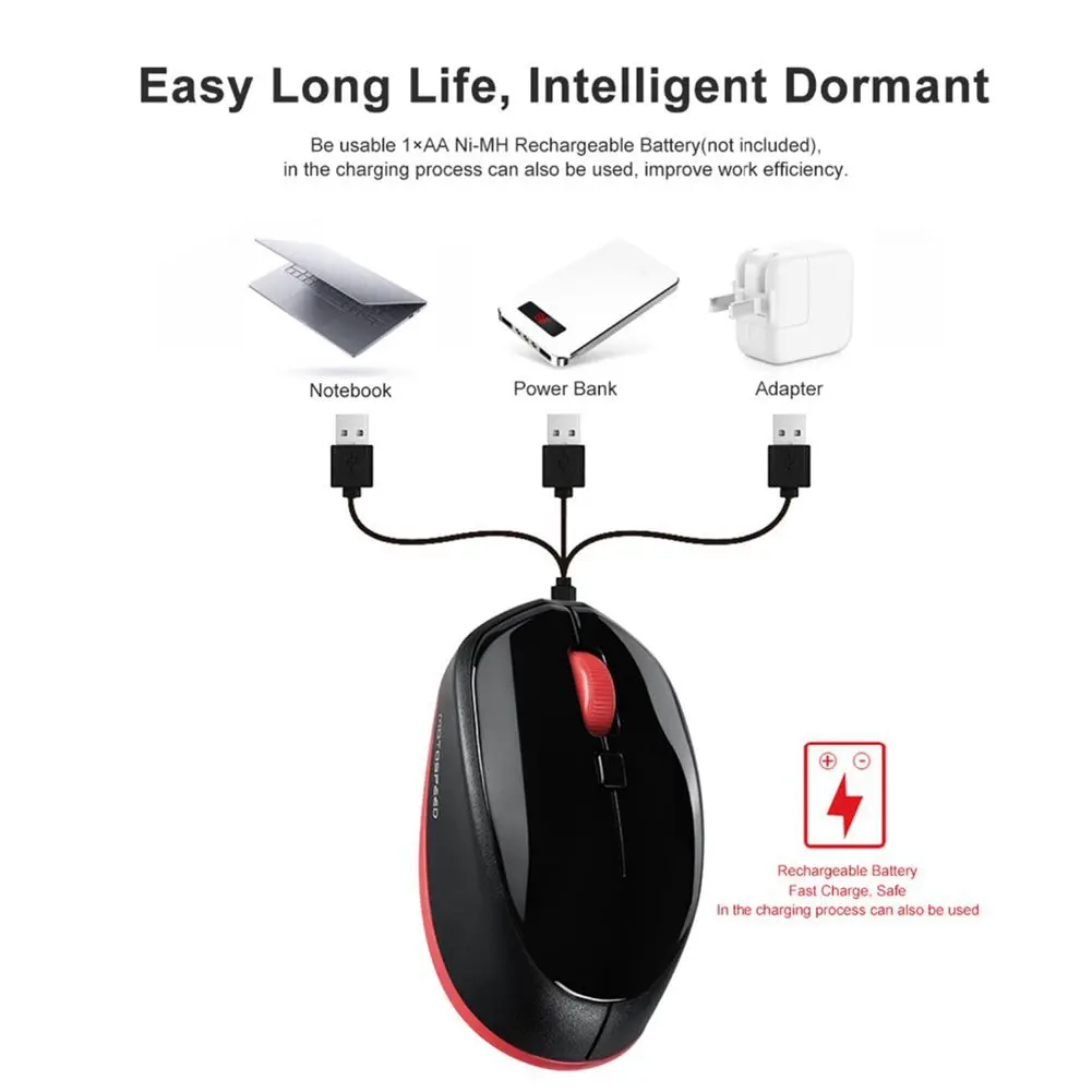 Motospeed BG20 Беспроводная Bluetooth мышь 2 4G мини оптическая 2400 DPI 5 миллионов 4000 FPS 10 м с USB
