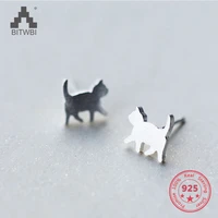 new style rearl s925 sterling silver simple personality cute cate kitty animals stud earring for girl