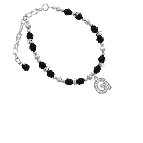 Silvertone Crystal Initial - G Black Beaded Bracelet |