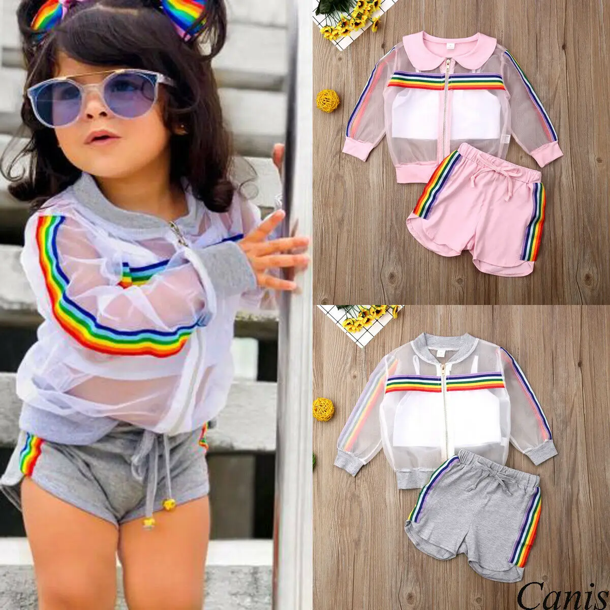 

Pudcoco Girl Set 1Y-7Y US Newborn Kid Baby Girl Long Sleeve Coat+Vest+Short Pants Outfit Clothes Summer