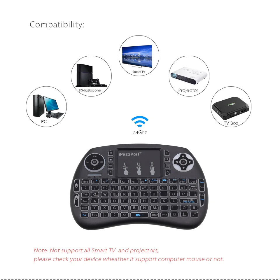 IPazzPort RGB с подсветкой немецкий Deutsch 2 4 ГГц Мини Беспроводная клавиатура Air Mouse