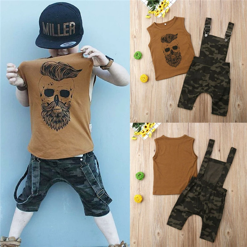 Комплекты одежды для маленьких мальчиков Bebe модная футболка + камуфляжные штаны