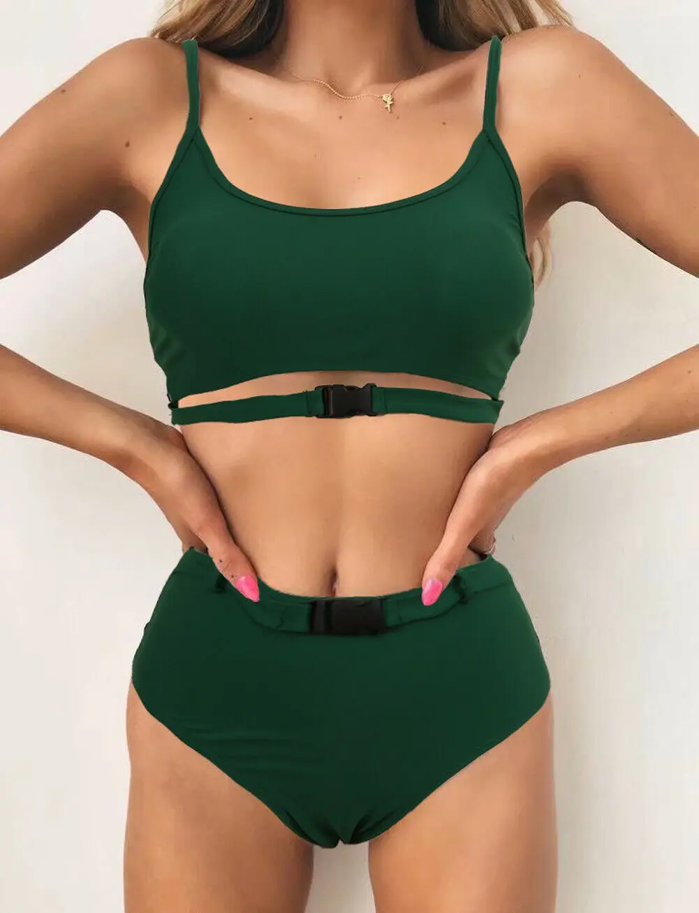 Women's two-piece tankini swimsuit sexy solid color buckle push up beachwear | Спорт и развлечения