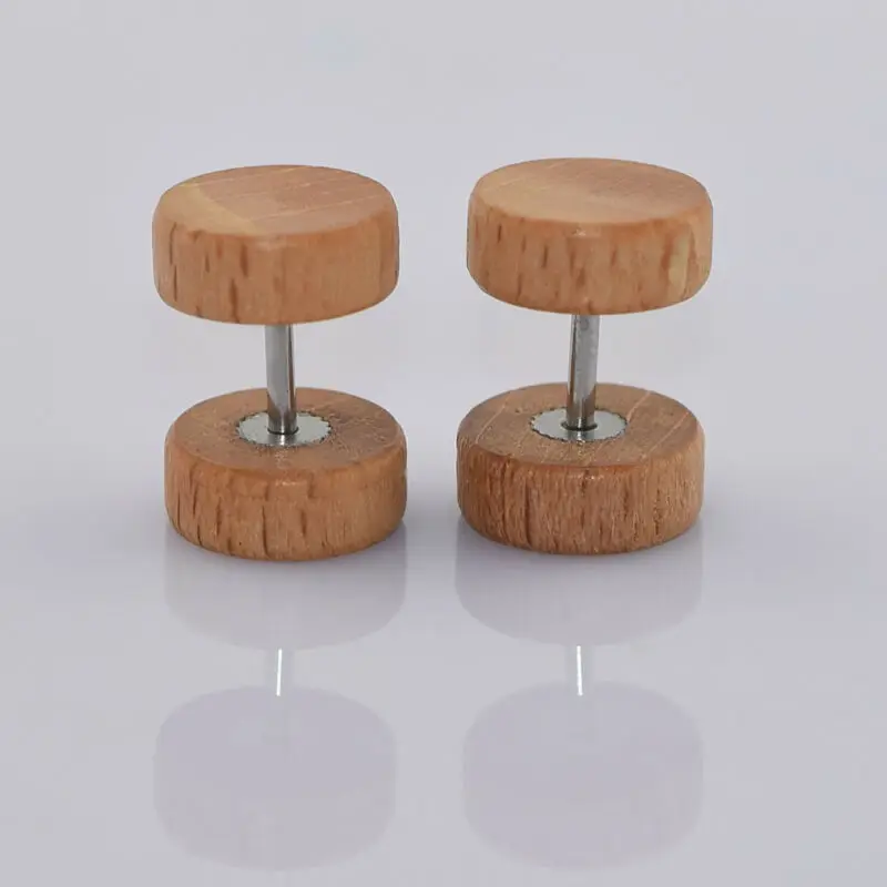 Natural Wood Earring Dumbbell Ear Steel Fake Cheater Illusion Plug Flesh Tunnel Stretch Expander Jewelry | Украшения и аксессуары